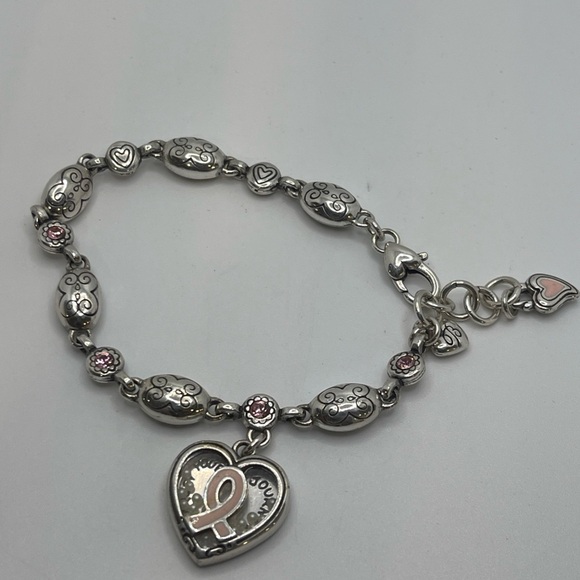 Brighton Breast Cancer pink Swarovski Silver Links Bracelet retired - Picture 4 of 7